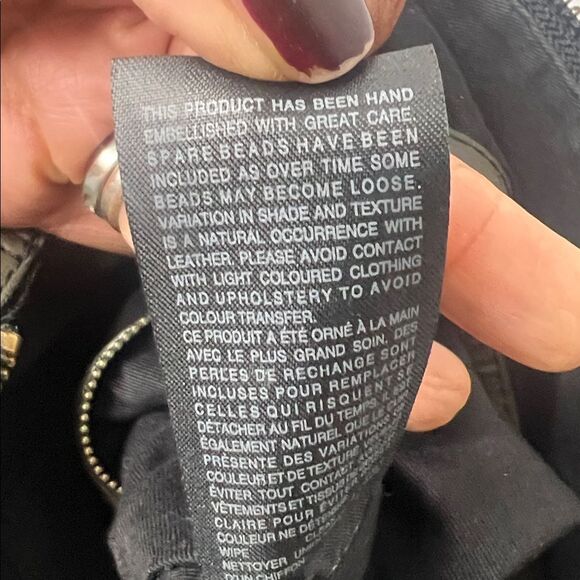 Large Allsaints Co LTD Leather tote Bag Olive with Sequin Panel 2 handles zip - Picture 10 of 12